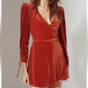 Urban Outfitters Ruched Orange Velvet Romper Size M